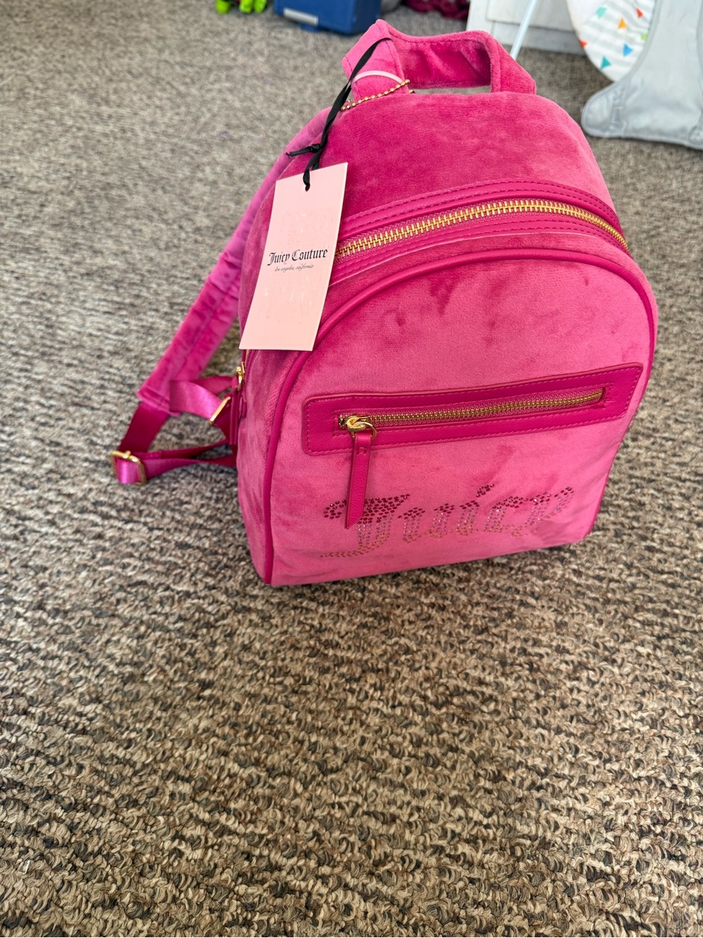 Juicy Couture Hot Pink Velvet Mini Backpack with Gold Hardware